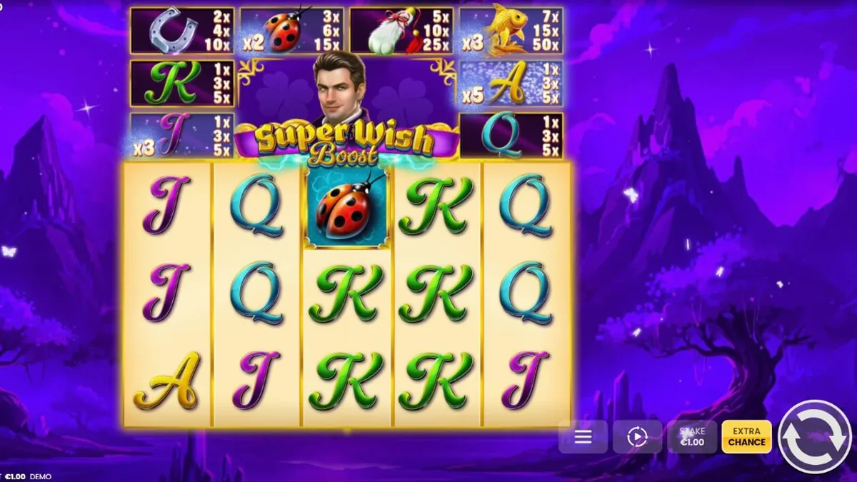 Tampilan visual magis dan penuh warna dari slot Super Wish Boost