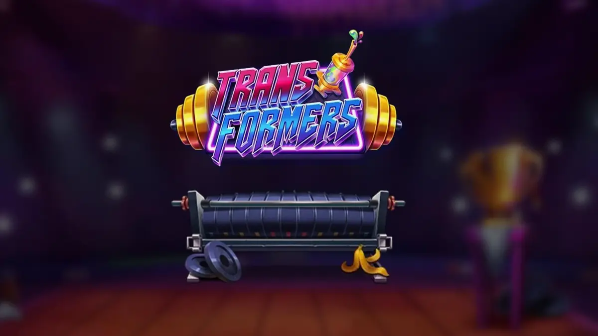 Tampilan visual slot Transformers dengan gaya neon-noir dan tema arena distopia.